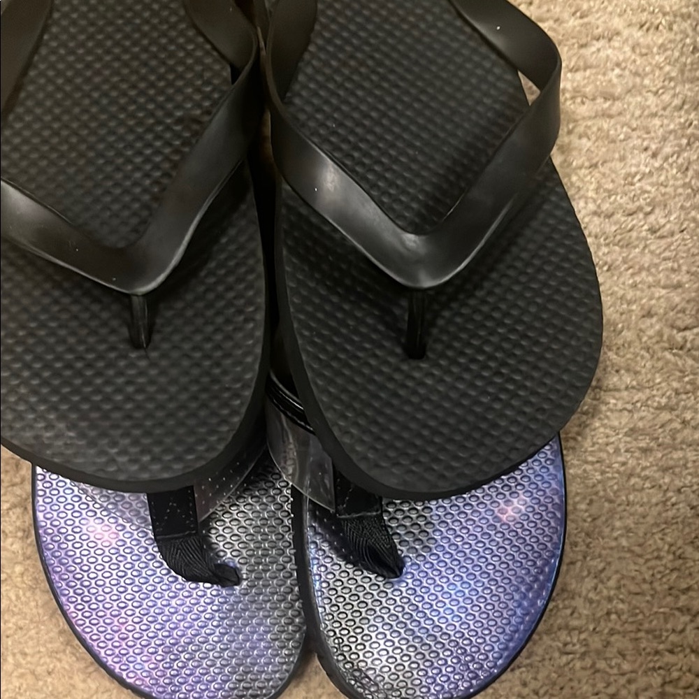 Black and Purple Flip Flops